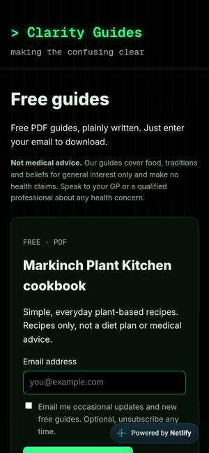 Clarity Guides website on a phone