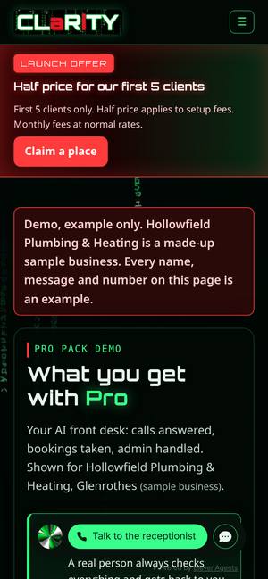 Hollowfield Plumbing & Heating website on a phone