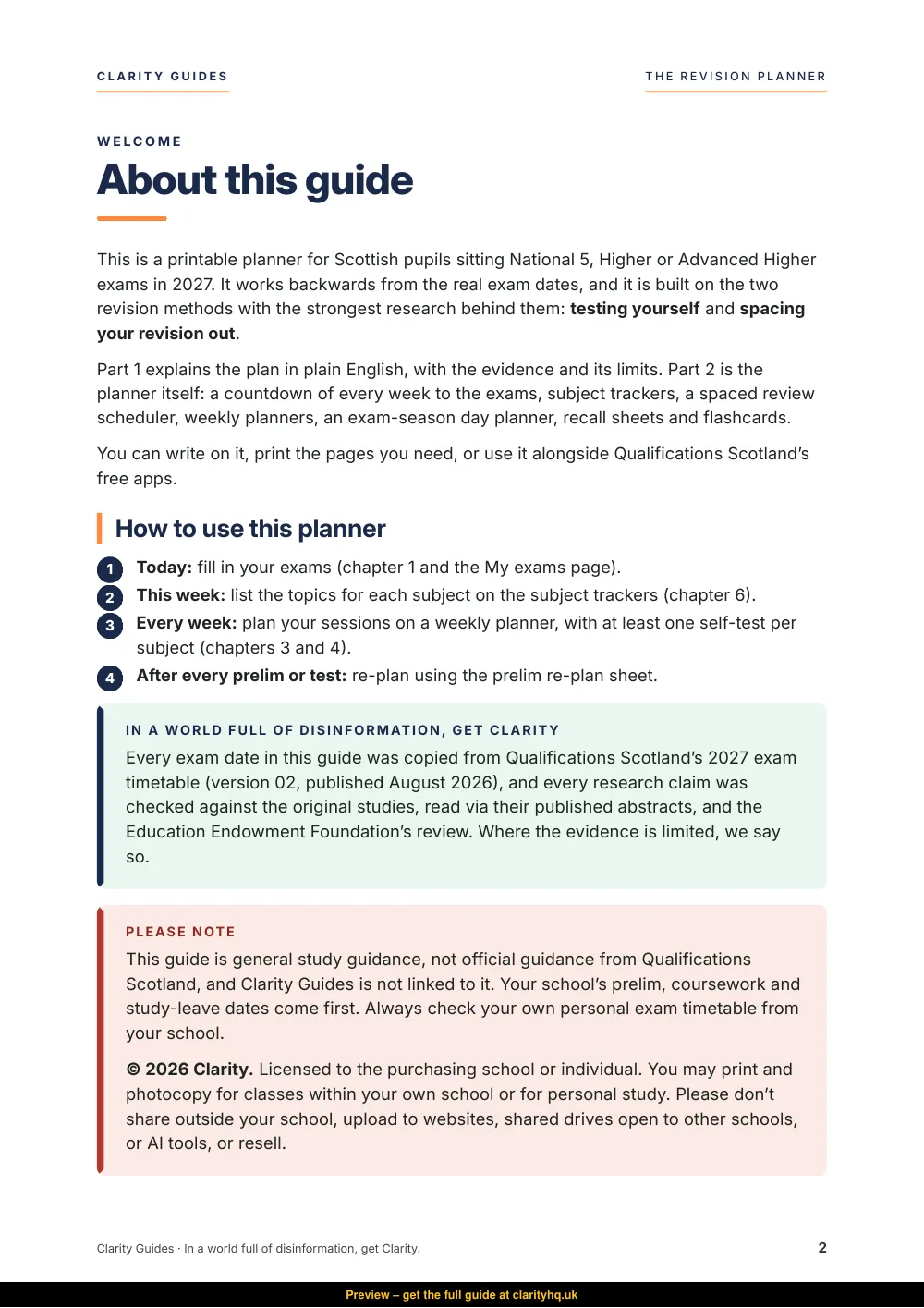 The Revision Planner, preview page 2