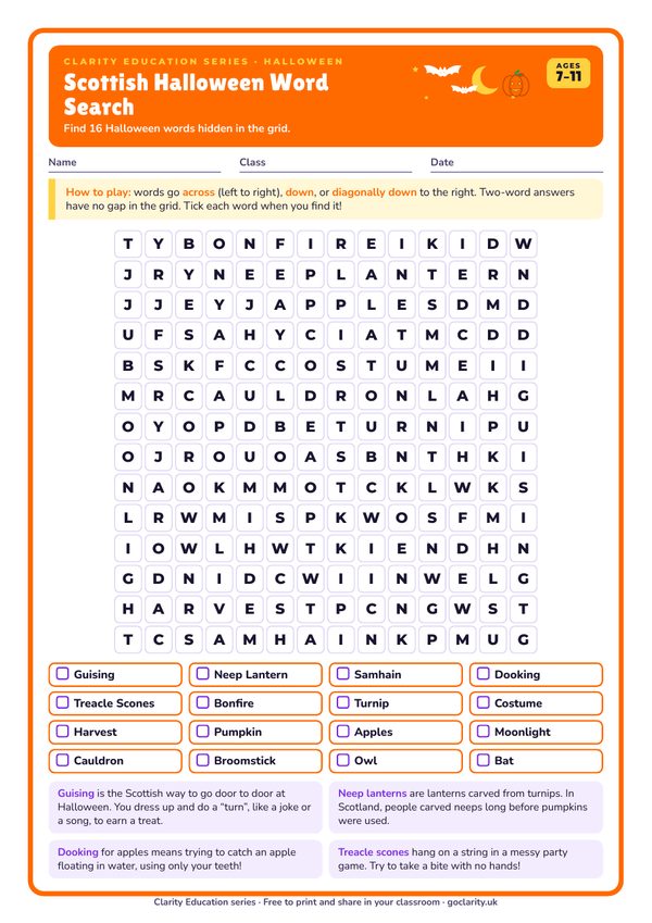 Preview of a Halloween worksheet for ages 7 to 11
